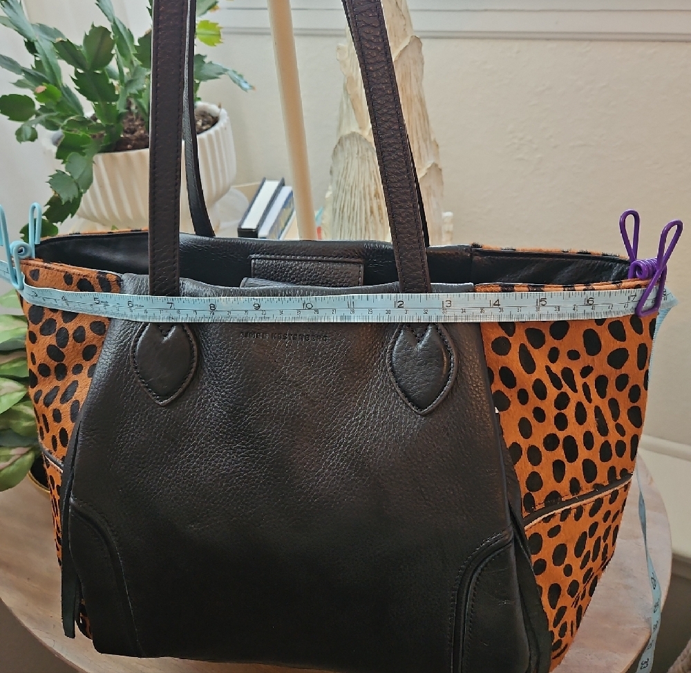 Aimee Kestenberg Black Leather Tote with Calf Hair Leopard Sides - Picture 5 of 8